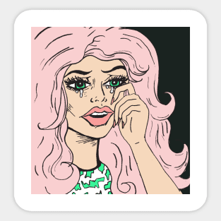 Crying Pink Haired Comic Book Girl Sticker